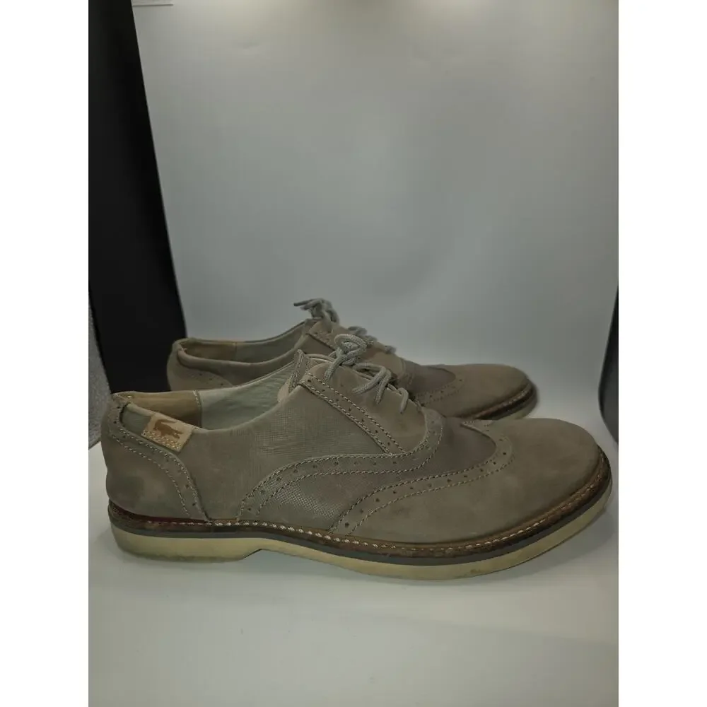 Lacoste Mens Size US 9 Suede Oxford Dress Shoes Beige Tan Wingtip Casual Lace Up